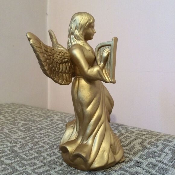 NWT NIB Golden Ceramic Christmas Angel w/Harp - Picture 4 of 8